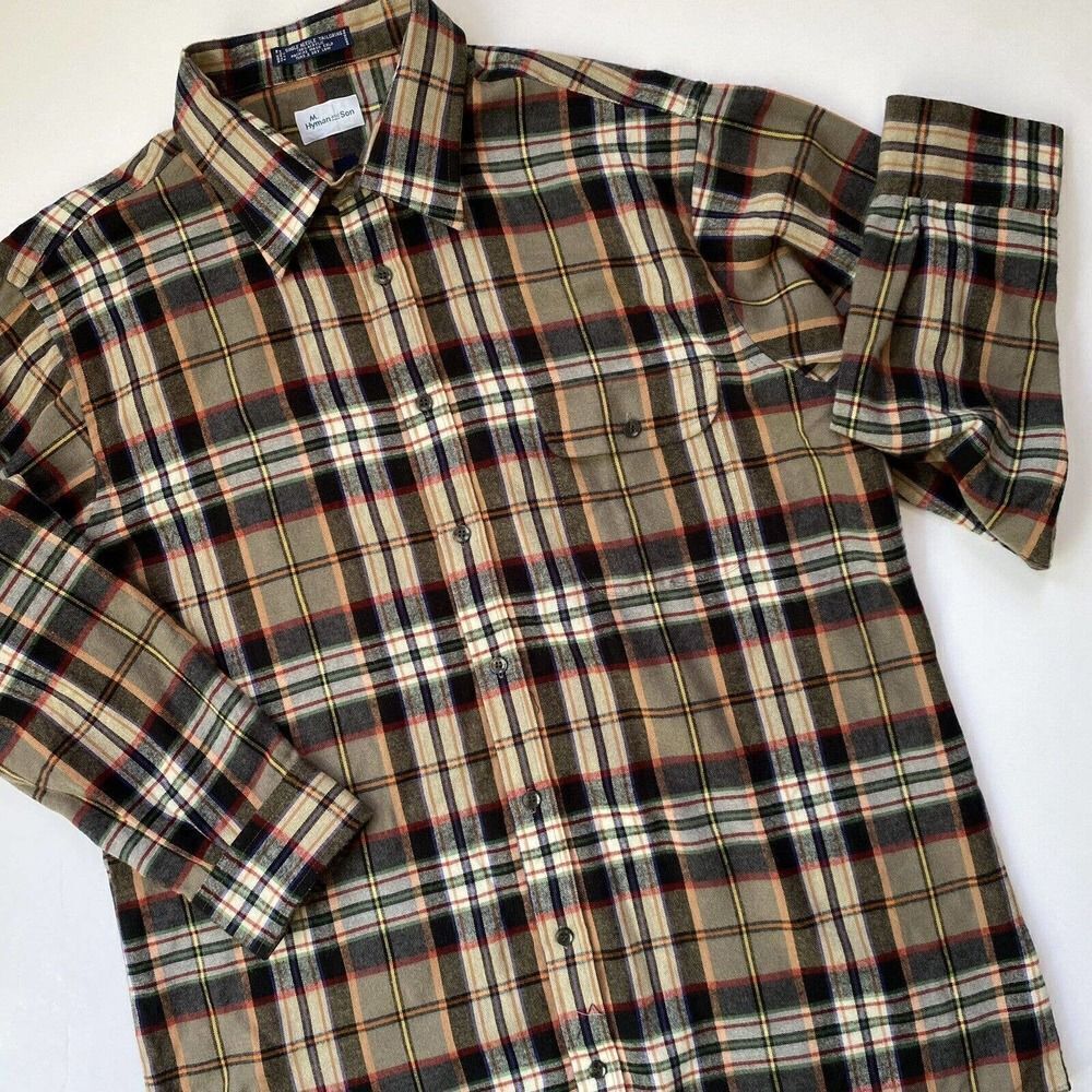 M. Hyman and Son Flannel Casual Button Down Shirt Long Sleeve Mens Size XL Tall